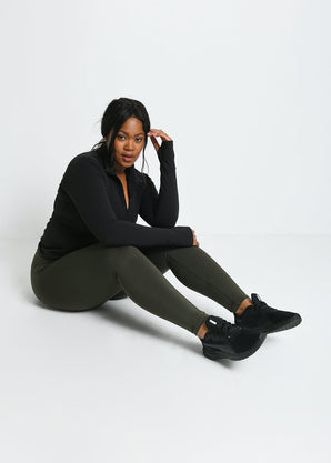 Focus High Waisted Sport Leggings Curvy - Olive Green