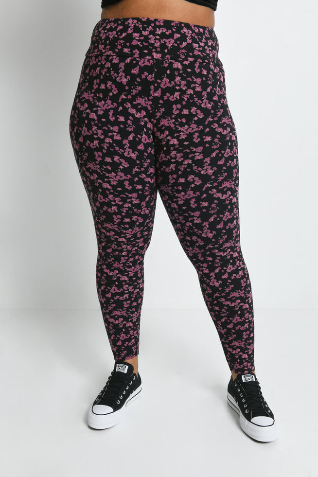 Everyday High Waisted Leggings Curvy - Black/Burgundy Floral