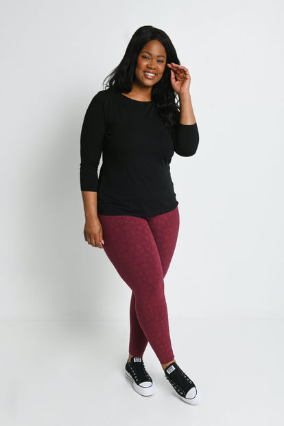 Everyday High Waisted Leggings - Burgundy Animal Print