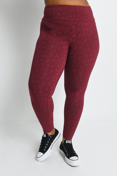 Everyday High Waisted Leggings Curvy - Burgundy Animal Print