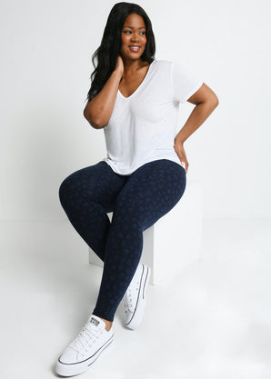 Everyday High Waisted Leggings Curvy - Navy Animal Print