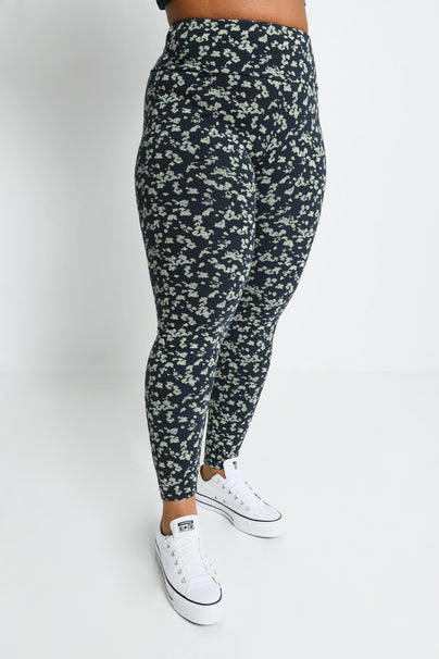 Everyday High Waisted Leggings Curvy - Navy/Green Floral