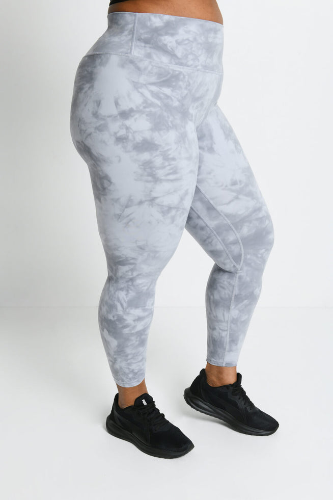 Revitalise 7/8 High Waisted Leggings Curvy - Sky Grey Tie Dye