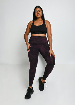 Revitalise High Waisted Leggings Curvy - Dark Cherry Tie Dye