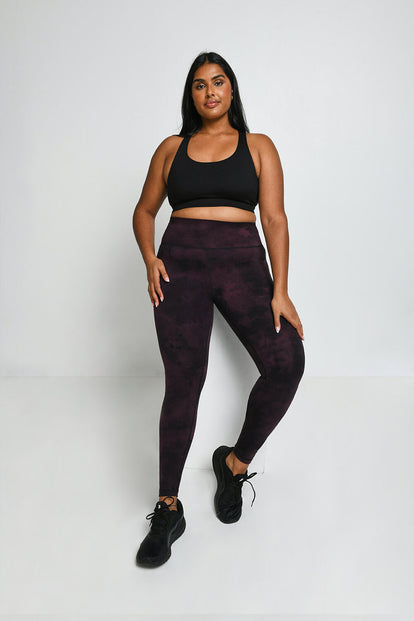 Revitalise High Waisted Leggings Curvy - Dark Cherry Tie Dye