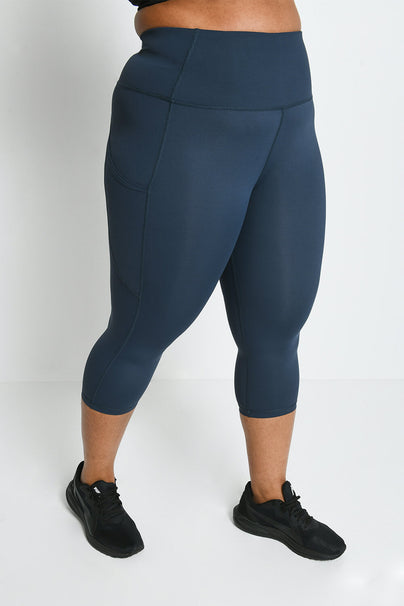 Energise Cropped High Waisted Gym Leggings Curvy - Thunder Blue