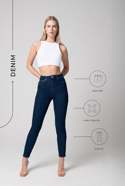 Slim-Fit Mom Jeans - Dark Blue