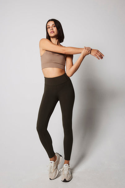 Focus High Waisted Sport Leggings Curvy - Olive Green