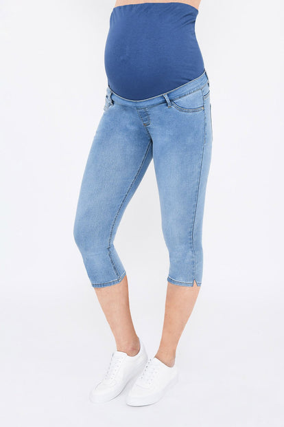 Cropped Umstandsjeggings - Light Blue