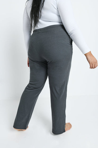 Gerippte Hose mit weitem Bein - Grey