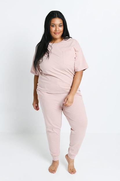 Baumwoll-Pyjama Set Gestreift - Dusty Pink