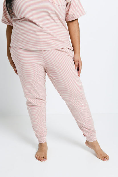 Baumwoll-Pyjama Set gestreift Curvy - Dusty Pink Striped