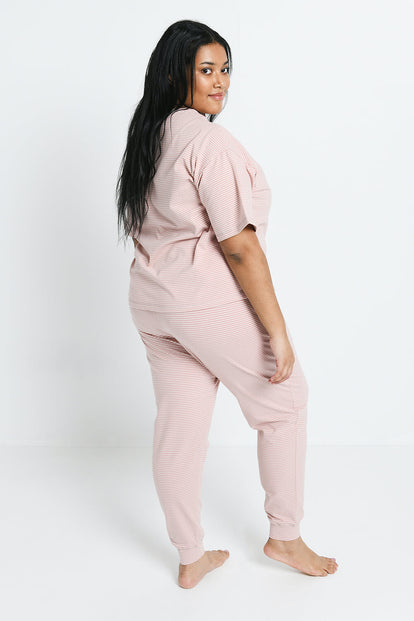 Baumwoll-Pyjama Set Gestreift - Dusty Pink