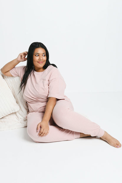 Baumwoll-Pyjama Set gestreift Curvy - Dusty Pink Striped