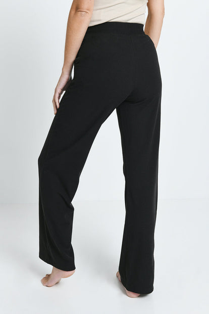 Gerippte Hose mit weitem Bein - Black