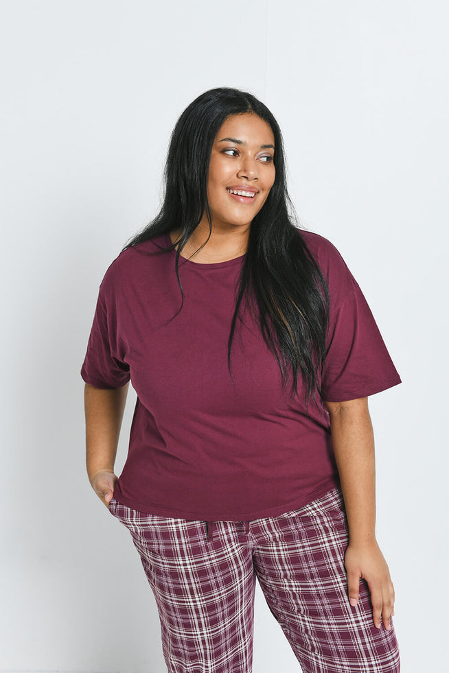 100% Baumwoll-Pyjama Set Curvy - Burgundy Check