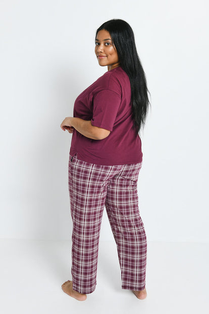 100% Baumwoll-Pyjama Set Curvy - Burgundy Check