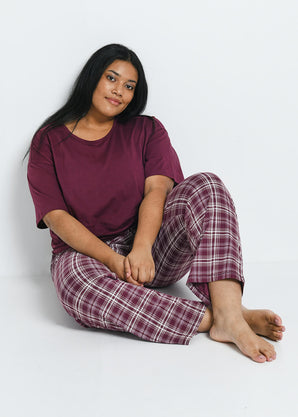 100% Baumwoll-Pyjama Set Curvy - Burgundy Check