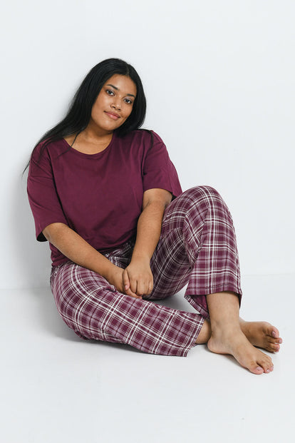 100% Baumwoll-Pyjama Set Curvy - Burgundy Check