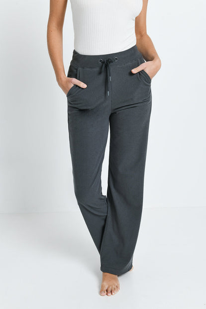 Gerippte Hose mit weitem Bein - Grey