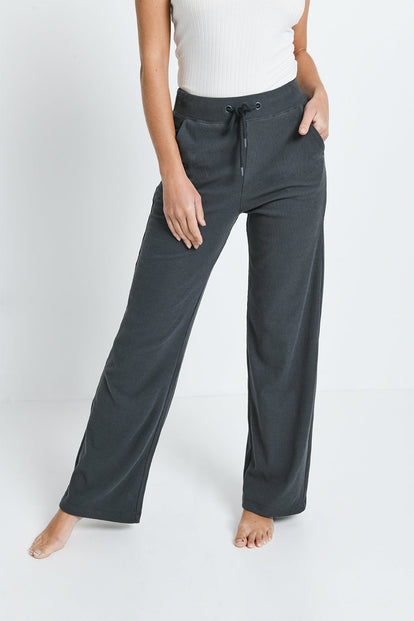 Gerippte Hose mit weitem Bein - Grey