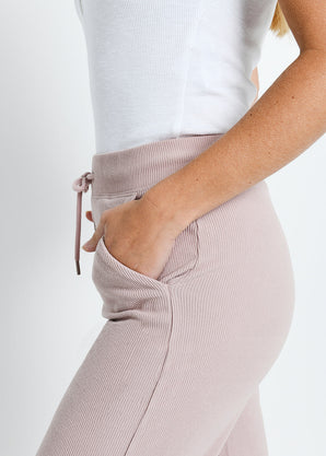 Gerippte Hose mit weitem Bein - Pink