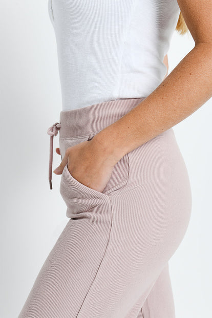 Gerippte Hose mit weitem Bein - Pink