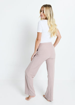 Gerippte Hose mit weitem Bein - Pink