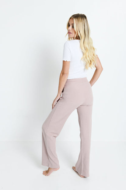 Gerippte Hose mit weitem Bein - Pink