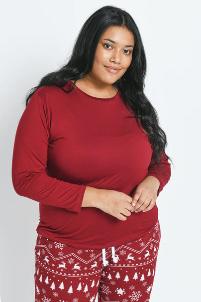 Soft Touch Pyjama Set Curvy - Burgundy Christmas Print