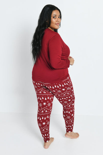 Soft Touch Pyjama Set Curvy - Burgundy Christmas Print