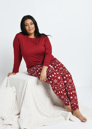 Soft Touch Pyjama Set Curvy - Burgundy Christmas Print