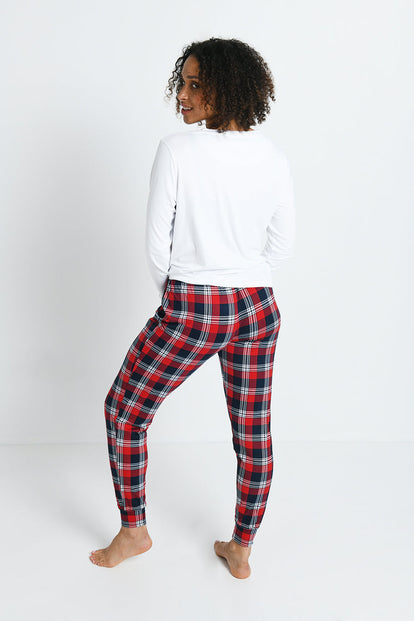 Soft Touch Pyjama Set Curvy - Navy & Red Check