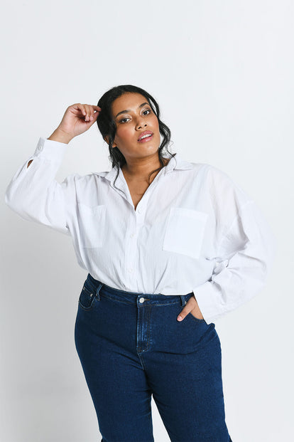 Gerippte Hose Mit Weitem Bein Curvy-Fit Mom Jeans - Dark Blue