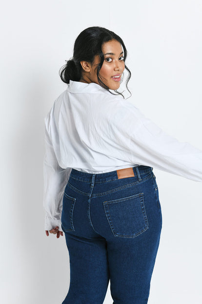 Gerippte Hose Mit Weitem Bein Curvy-Fit Mom Jeans - Dark Blue