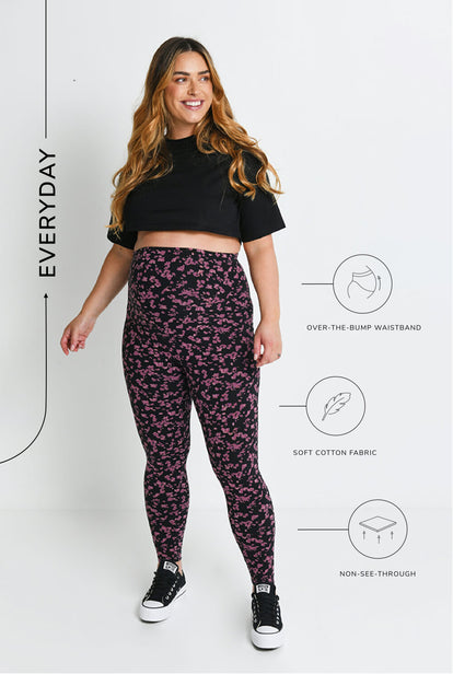 Everyday Umstandsleggings - Black/Burgundy Floral