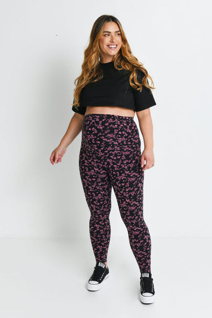 Everyday Umstandsleggings - Black/Burgundy Floral