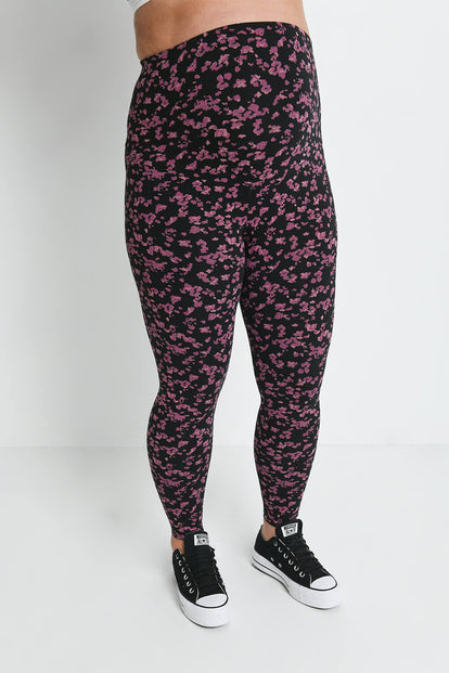 Everyday Umstandsleggings - Black/Burgundy Floral