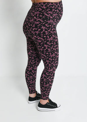 Everyday Umstandsleggings - Black/Burgundy Floral