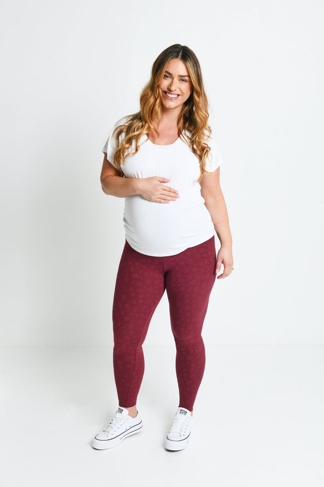 Everyday Umstandsleggings - Burgundy Animal Print