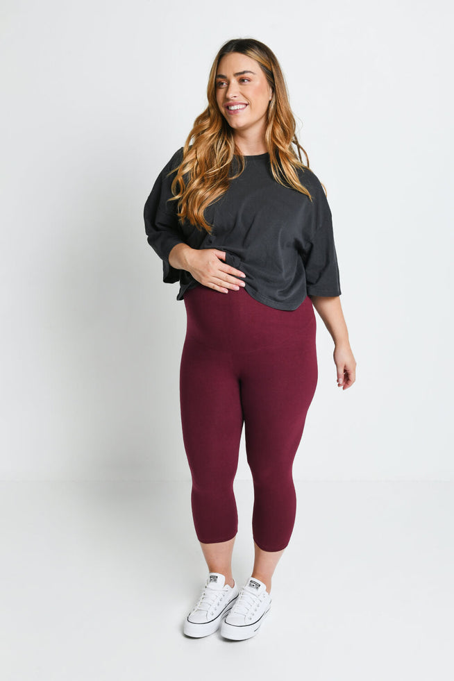 Everyday Cropped Umstandsleggings - Burgundy