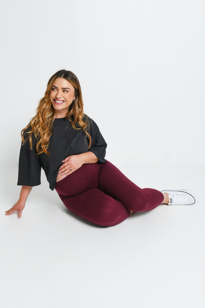 Everyday Cropped Umstandsleggings - Burgundy