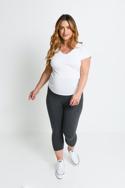 Everyday Cropped Umstandsleggings - Dark Grey Marl