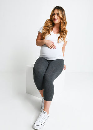 Everyday Cropped Umstandsleggings - Dark Grey Marl