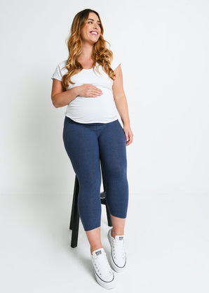 Everyday Cropped Umstandsleggings - Infinity Blue Marl