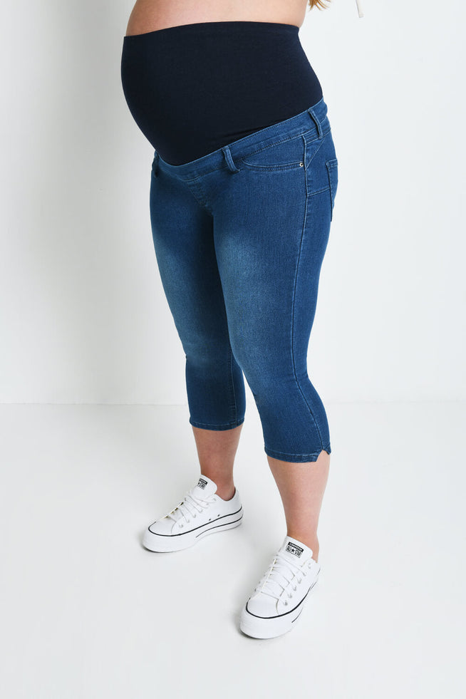 Cropped Umstandsjeggings - Mid Blue