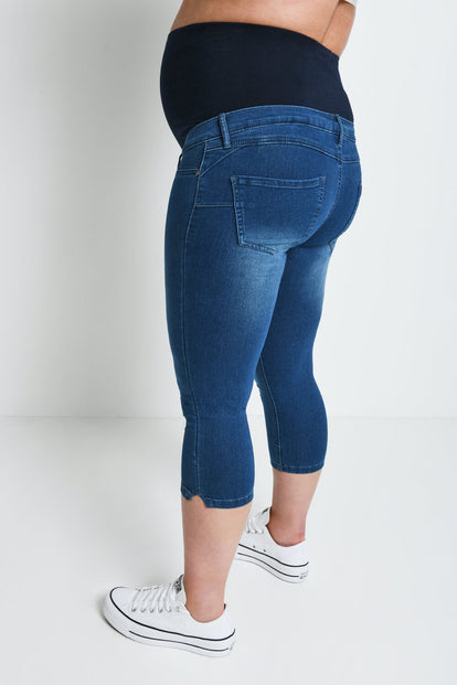 Cropped Umstandsjeggings - Mid Blue