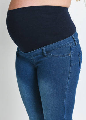 Cropped Umstandsjeggings - Mid Blue