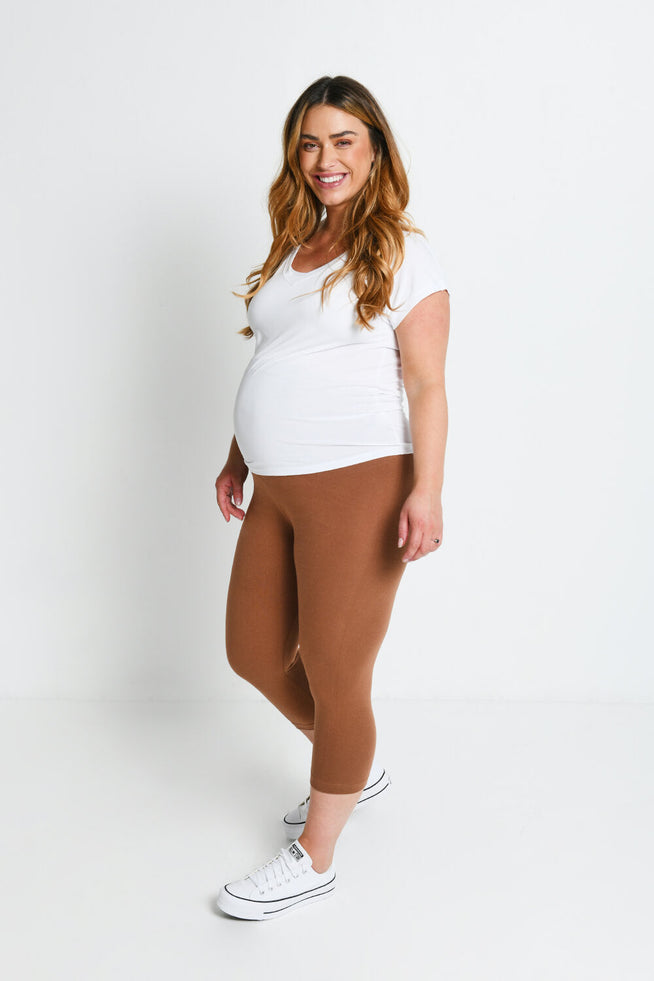 Everyday Cropped Umstandsleggings - Mocha Brown