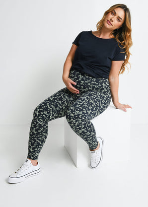 Everyday Umstandsleggings - Navy/Green Floral